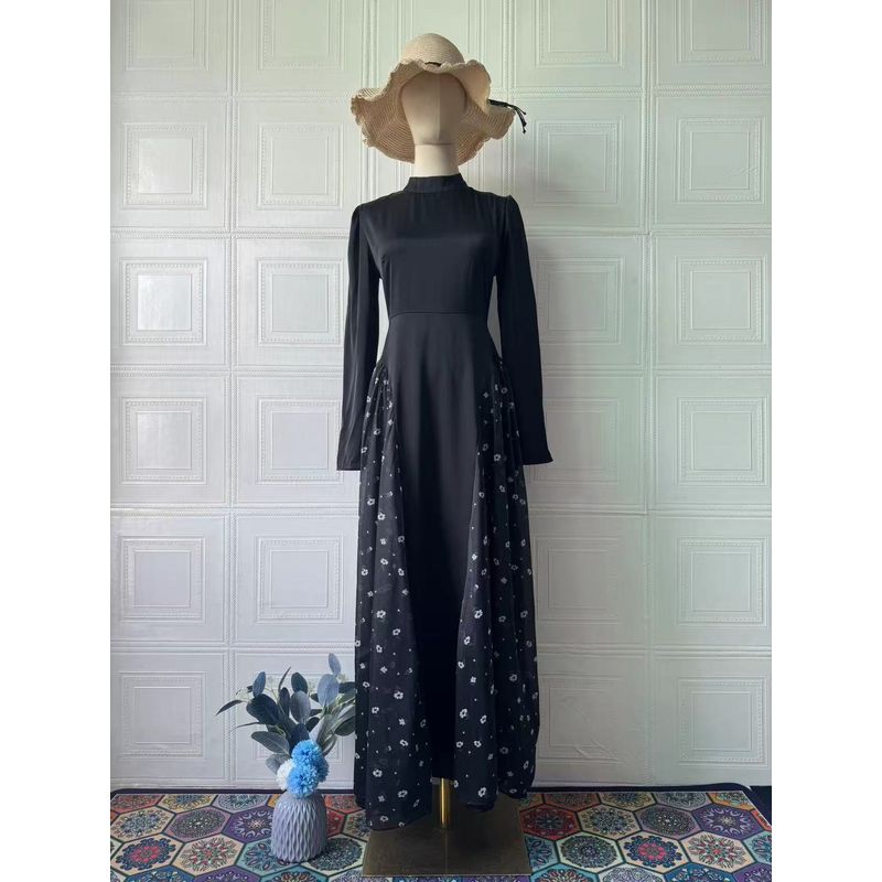 

Western Style Temperament Long sleeve round Neck Small Floral Dress round Neck Neck Small Floral Dress Floral Patchwork 2XL