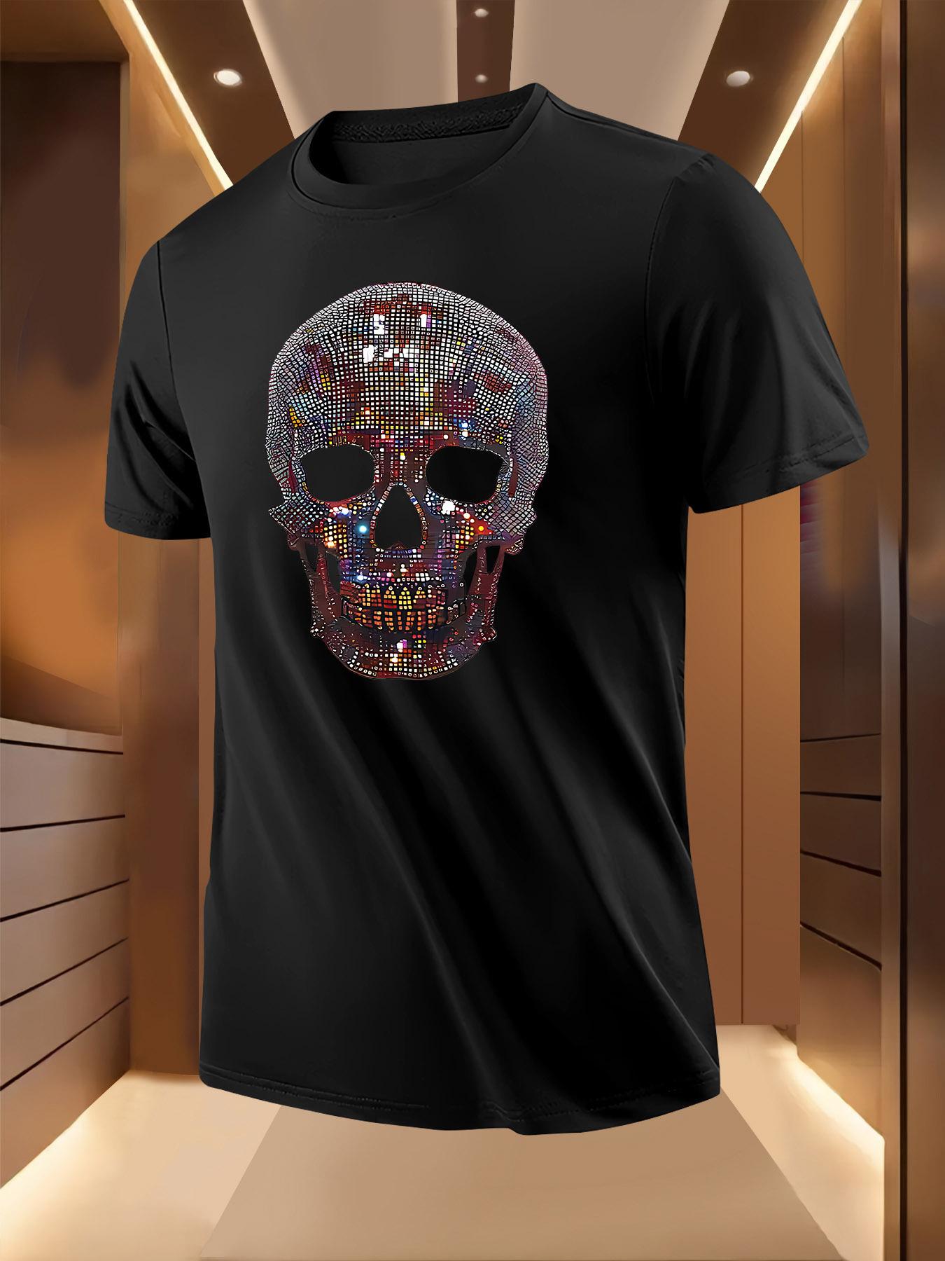 Neon Skull Graphic Tshirt - Casual Short Sleeve Round Nec... S
