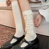 Autumn Women's Calf Socks with Bow Ribbons, High Appearance Level, Ballet Style, Thin and Breathable Lolita Women's Socks