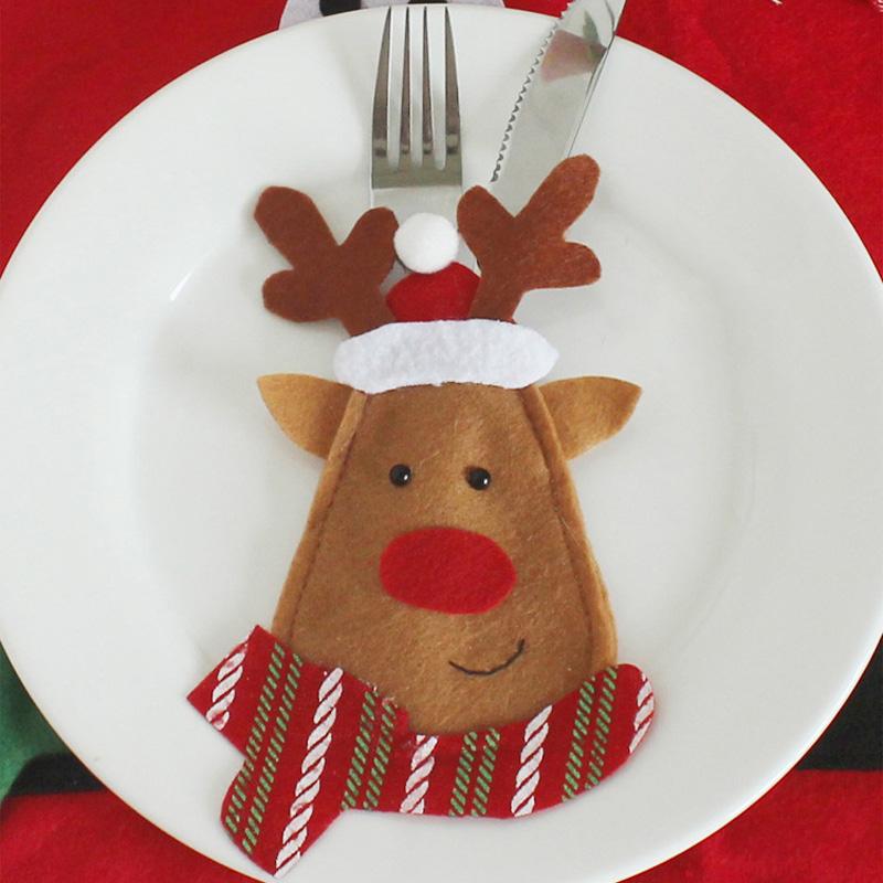 Santa Claus Snowman Cutlery Bag Tableware Organizer Christmas Knife Fork Cutlery Holder New Year Table Decoration Party Supplies