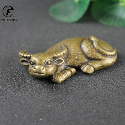 Antique Copper Bull Figurines Miniatures Desktop Tea Pet Ornaments Pure Brass Animal Cow Statue Office Living Room Decorations