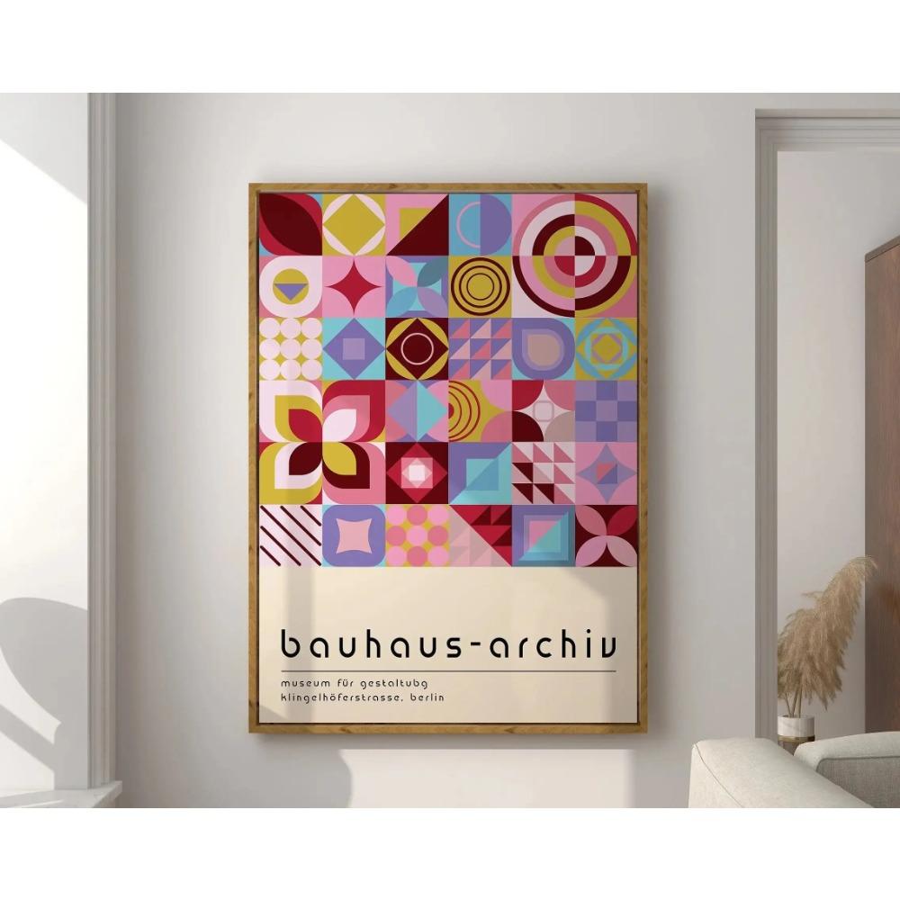Mid Century Bauhaus Poster Geometric Wall Art Canvas Prints Living Room Bedroom Bright Colourful Artwork for Home Decor
