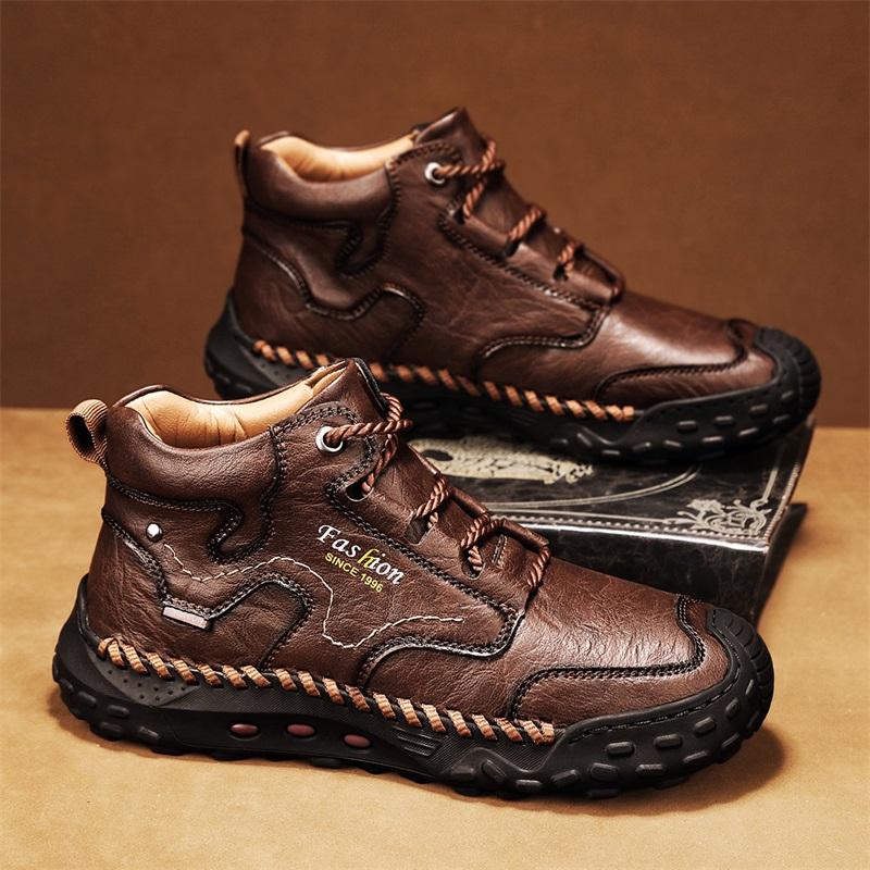 Winter/Fall Mens Handmade Casual Leather Casual Shoes High Boots Leather Shoes  for Men Soft and Comfortable Non-slip Ankle Boots