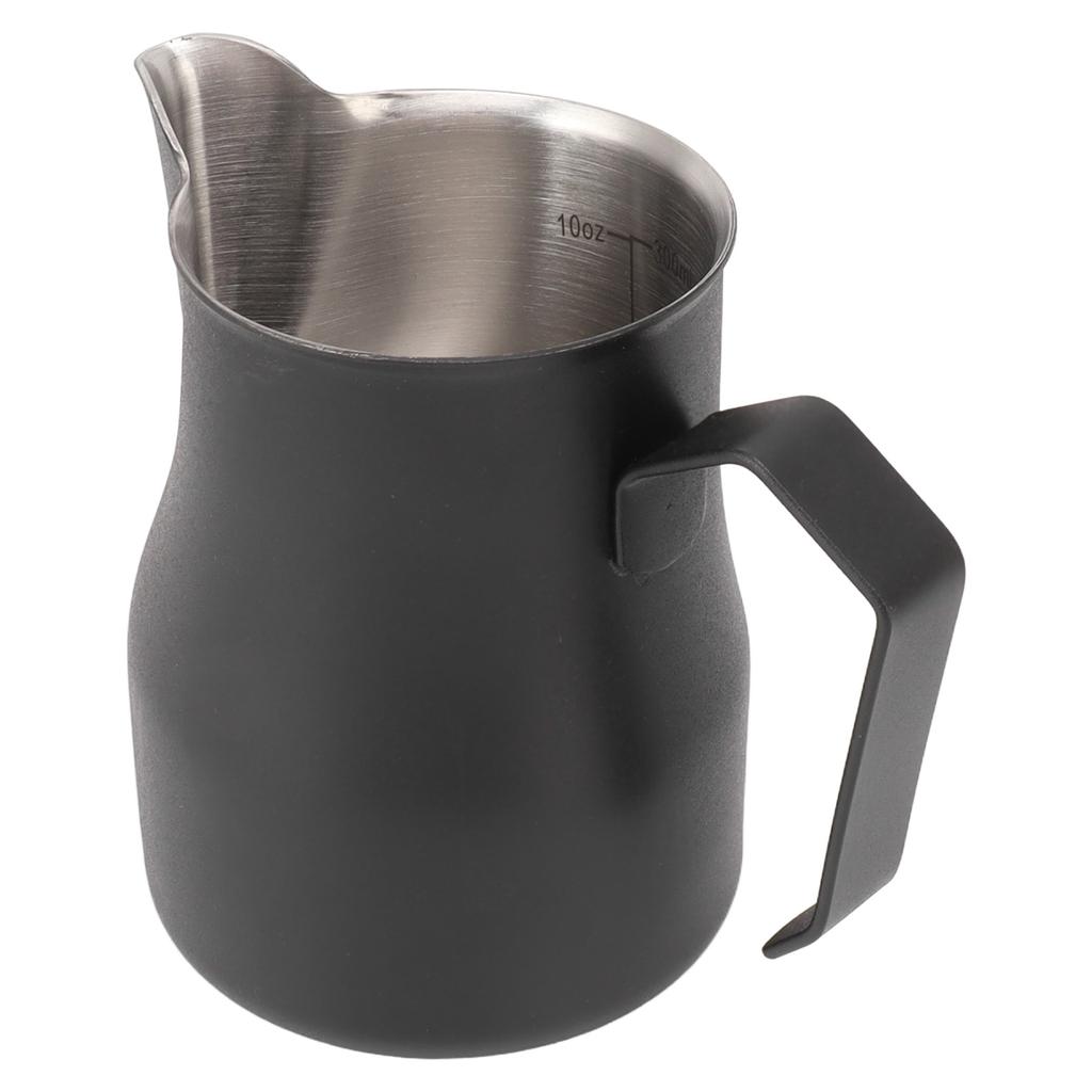 Milk Pitcher Cup 304 Stainless Steel Spout Mouth Scale Coffee Latte Pitcher Cup for Work Office Matte Black 350ml