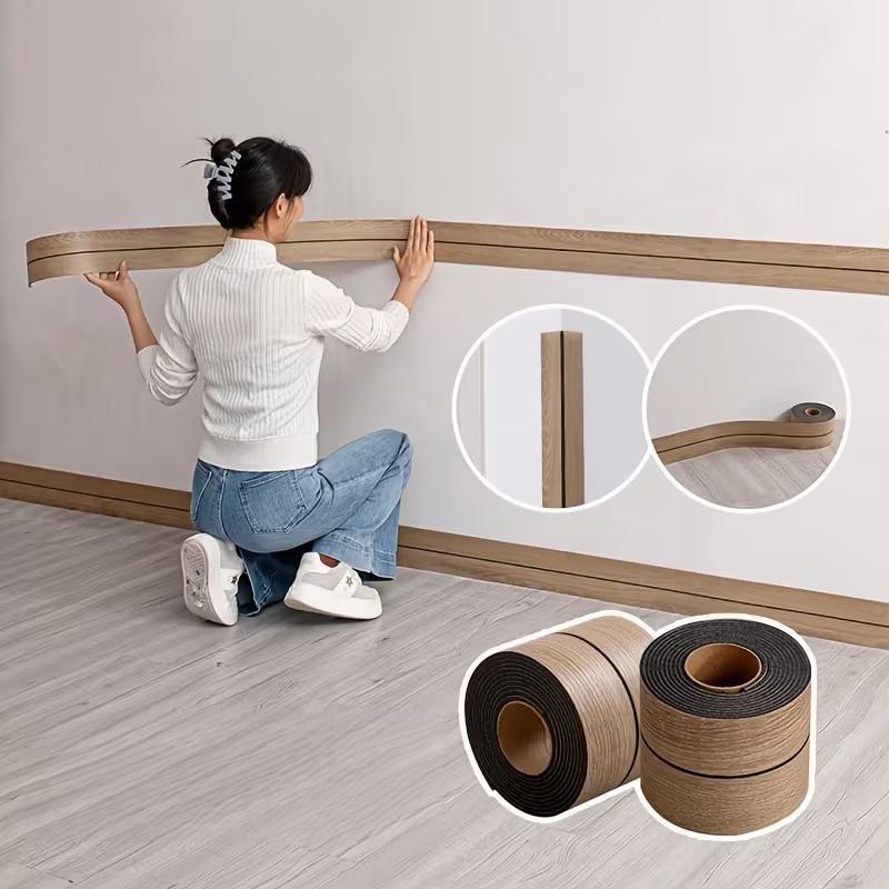 1PC 3.15X118.11in self-adhesive skirting board, easy to tear and stick, suitable for corner lines and decorative wall stickers