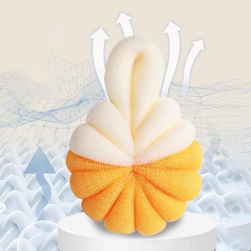 Pumpkin Shape Bath Ball Large Two Tone Minimalist Super Soft Foaming Exfoliating Sponge for Bathroom and Shower