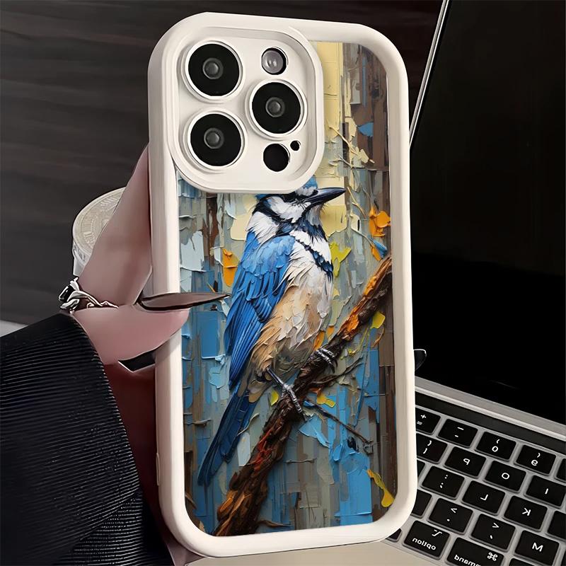 Phone Case for iPhone 17 Air 16E 15 16 Pro Max Bird Oil Painting Style Cover 14 Plus 13 12 Mini Soft Shell Silicone Fundas