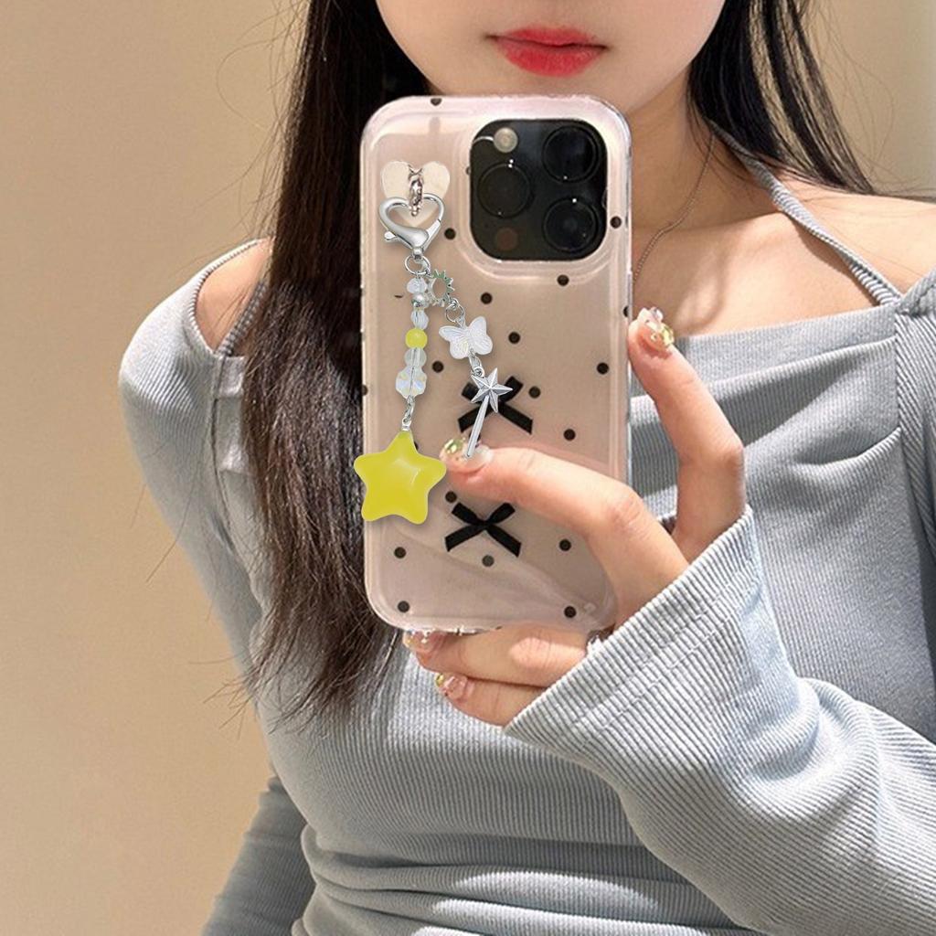 Colorful Pentagrams Pendant Keychain Trendy Five Pointed Stars Beaded Phone Strap Fashionable Bag Charm for Women