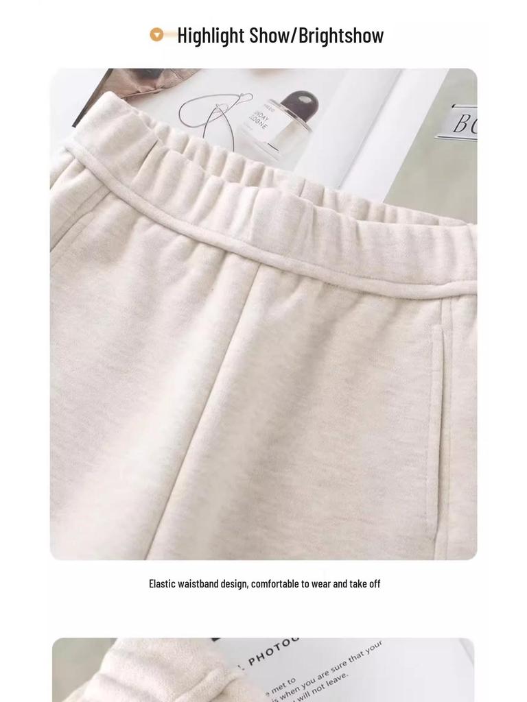 Women's Fleece-Lined Grey Cashmere Wide-Leg Pants: Autumn/Winter 2024 Trendy Wool Blend Style.