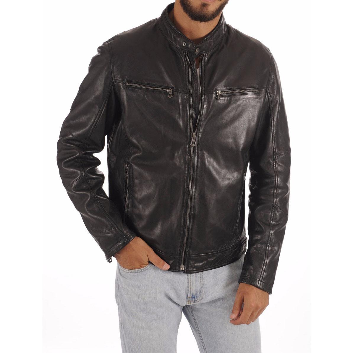 

SkinOutfit Men s Genuine Lambskin Black Leather Jacket Stylish Motorcycle Bomber Biker Outerwear MJ 97 M чорний