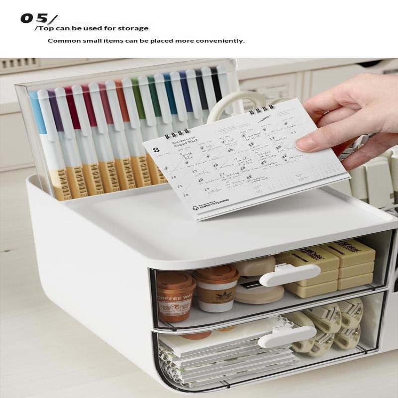 Large Capacity Multifunctional Desk Organizer With 2 Transparent Drawers, Desktop Office Supplies Storage Pen Holder For School