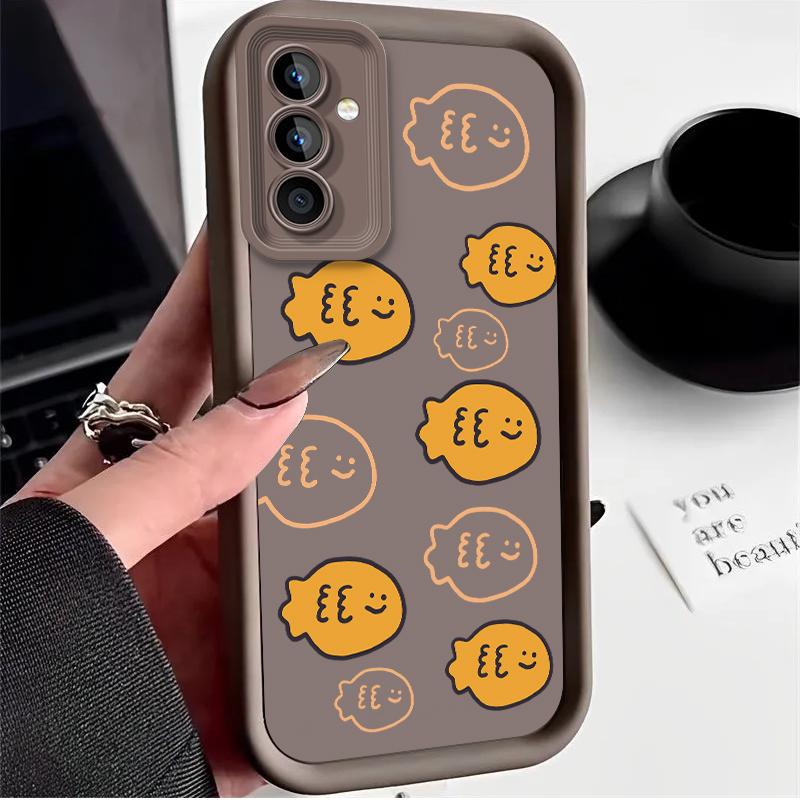 Beige Cat Fish Pattern Case for Samsung Galaxy S25 Ultra Plus S24 S23 S22 S21 S20 FE A73 A72 A71 A56 A55 A54 5G A52 A51 4G Cover