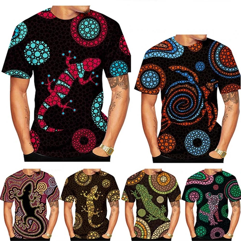 New Fashion Trendy Indigenous Animal Pointillism Art 3D Printing T-shirt Hip Hop Fun Fashion Casual Neutral T-shirt