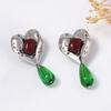 Exaggerated Retro Heart Gemstones Green Water-drop Resin Dangle Earrings for Women Temperament Court-style Stud Earrings Jewelry