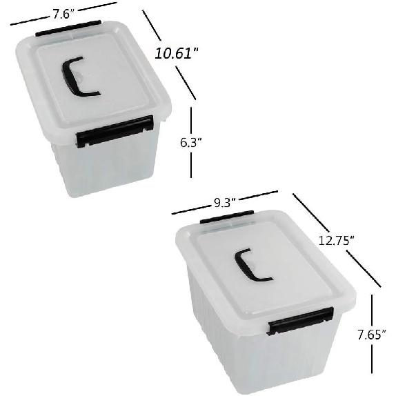 Obstnny 12 Quart&6 Quart Plastic Latching Box With Handles, Clear Storage Bins with Lid