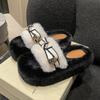 Internet celebrity black European wool slippers women wear 2025 autumn and winter new high-end thick-soled cotton slippers