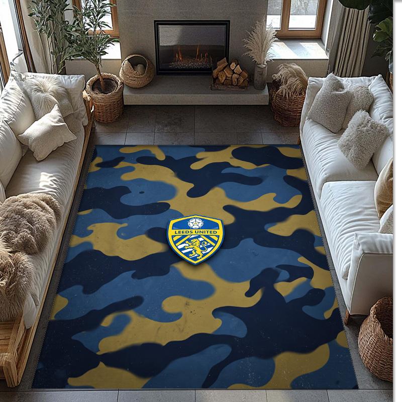Leeds United Voetbal Print Kristalfluweel Tapijt, Comfortabel Waterabsorberend Antislip Binnen Vloerkleed
