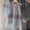 Girls' Summer Dress: Vintage Embroidered Tulle Princess Dress with Puffy Skirt In Courtly Style