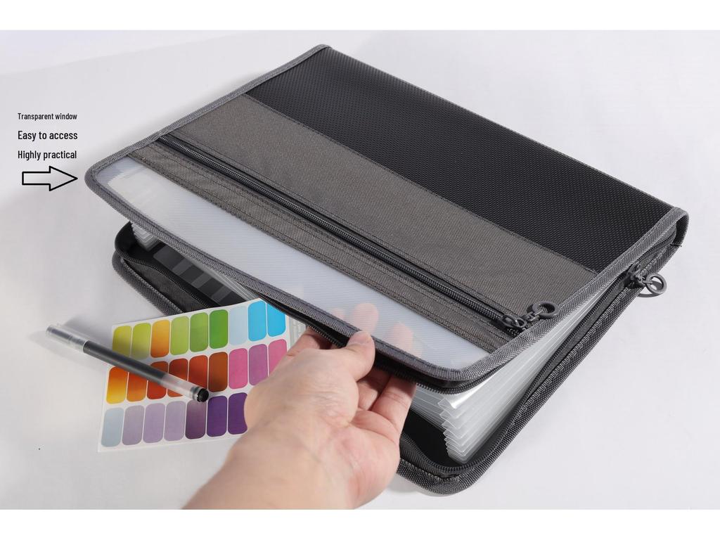 A4 Double Zipper Accordion File Bag, 13-Pocket Waterproof Student Folder