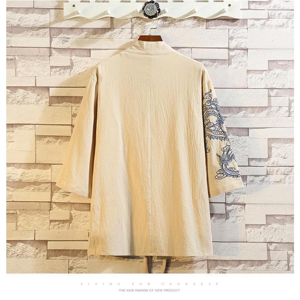 Ancient Chinese Style Crane Dragon Pattern Embroidered Linen Jacket Hanfu Men's Ancient Clothing Cotton Linen Taoist Robes