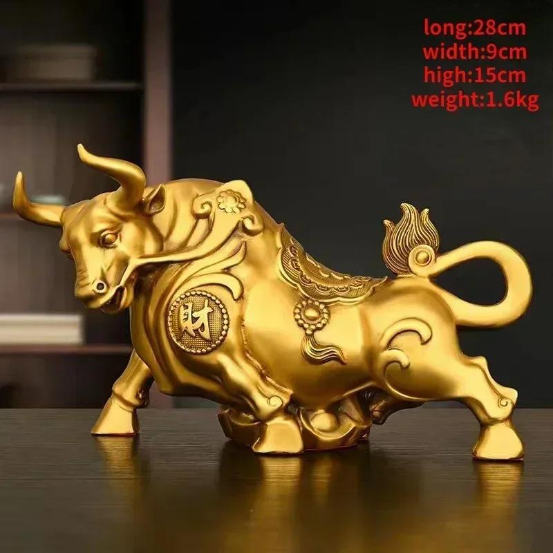 Feng Shui Fortune Cow Ornament, Wealth Inviting Bull Statue, Home Office Desk Decor Sculpture, Stock Market Theme Gift