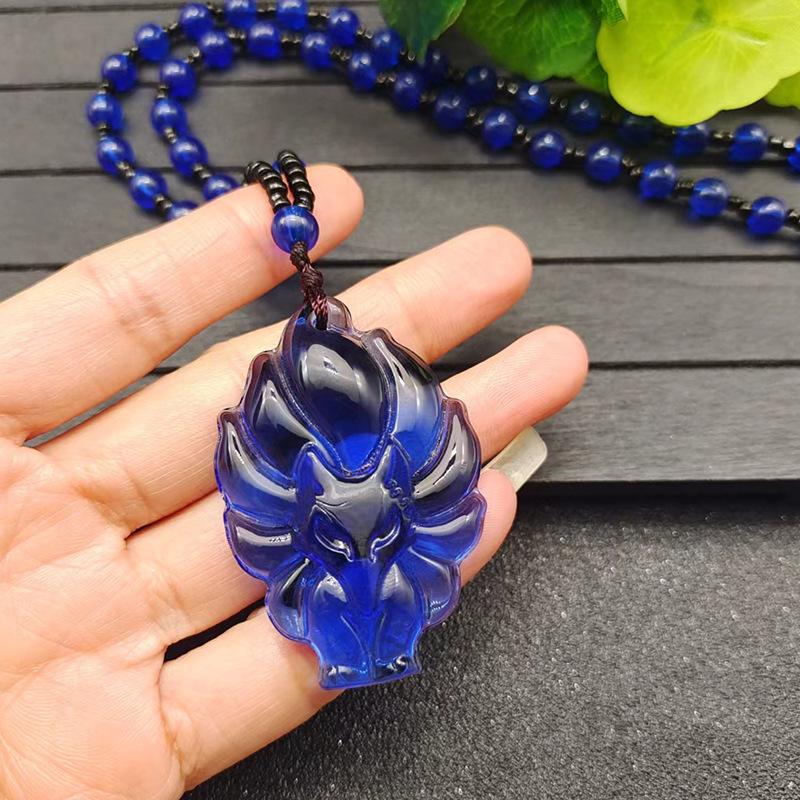 Fox Necklace Imitation Chrysoprase Autumn and Winter Versatile Long Sweater Chain for Men and Women