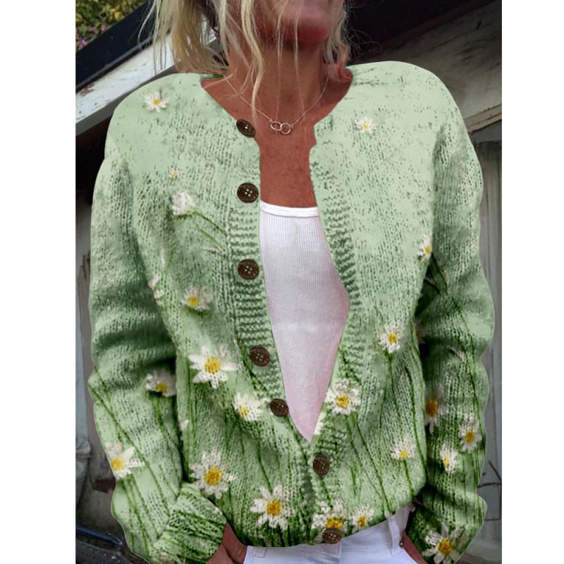 2025 Autumn/Winter Animal Print Round Neck Cardigan Sweater