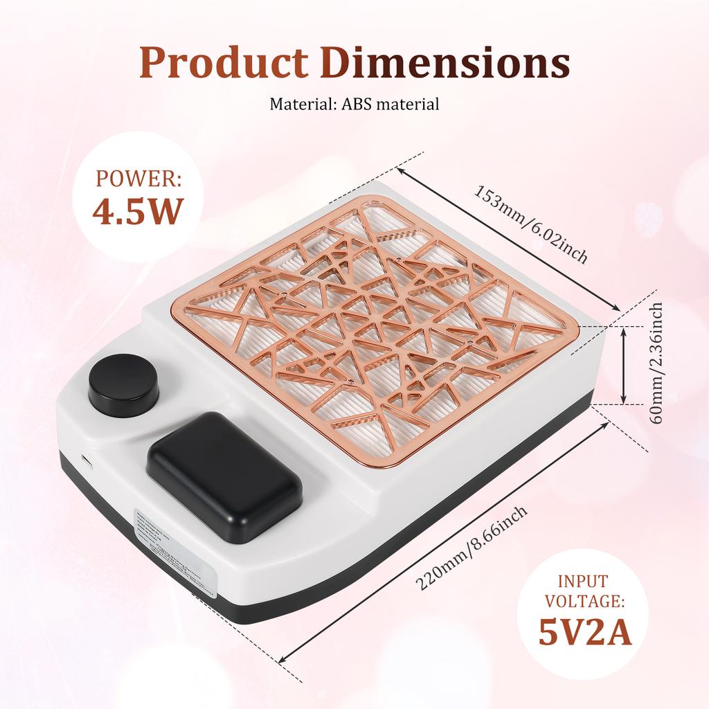 Nail Dust Collector Vacuum Cleaner Manicure Machine Adjustable Speed USB Rechargeable Low Noise Nail Dust Remover Tool