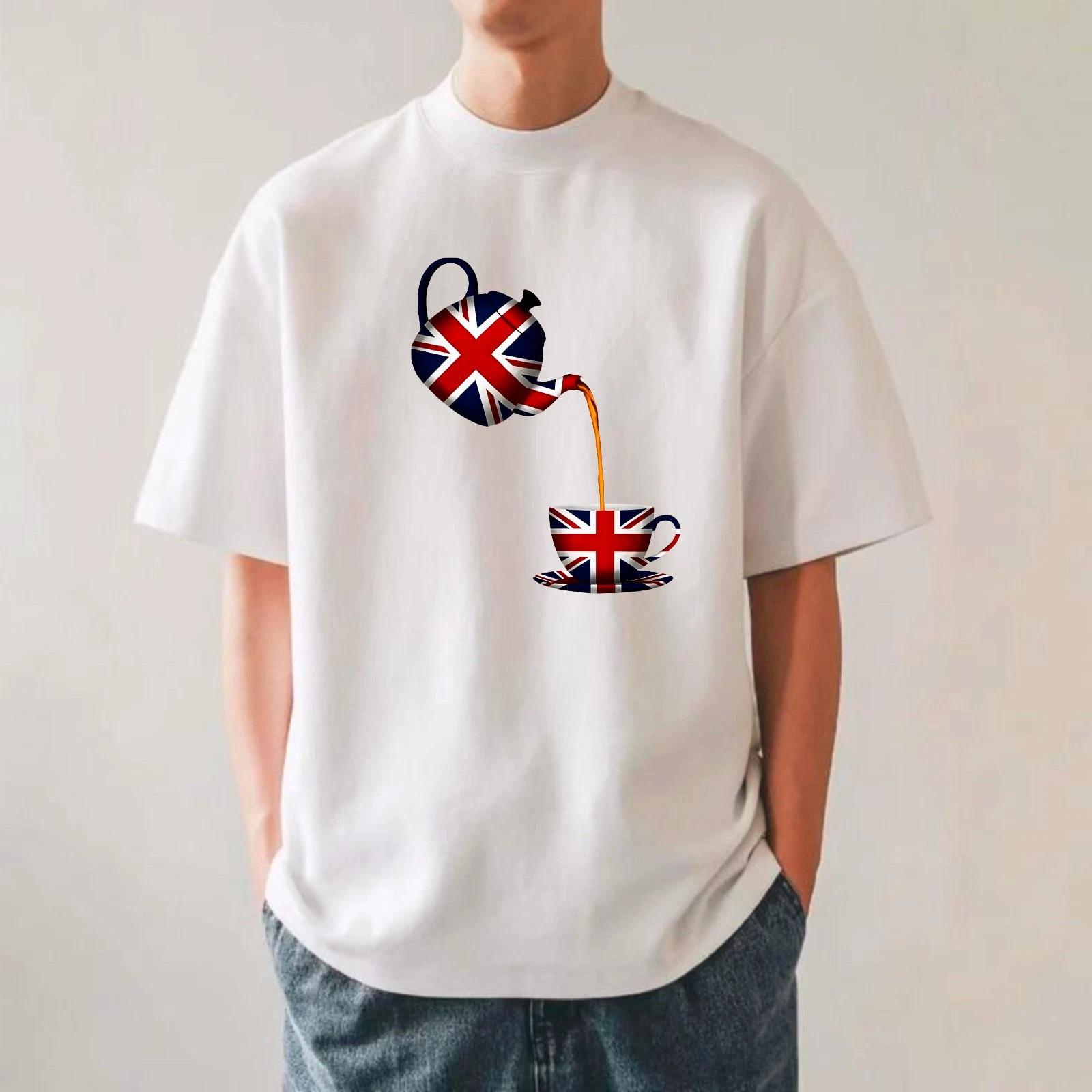 Union Jack Teapot T-Shirt, British Heritage Tea Lover Patrotic Graphic Gift Tee XL