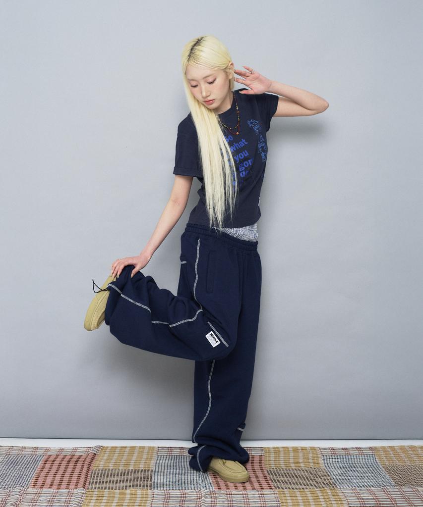 Ssobi Stitch Curved Long Pants [Navy]