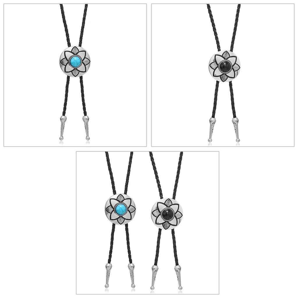 American Bolo Tie Punk Necktie Vintage Metal Flower Petal Stone Cowboy Hat Pendant Western Necklace Costume Accessories