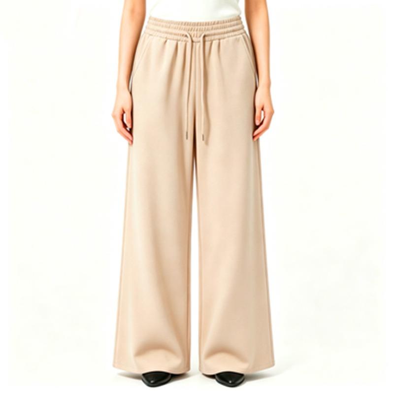 Autumn and winter fleece women's pants versatile soft wide-leg pants running trousers elastic waist loose straight pants