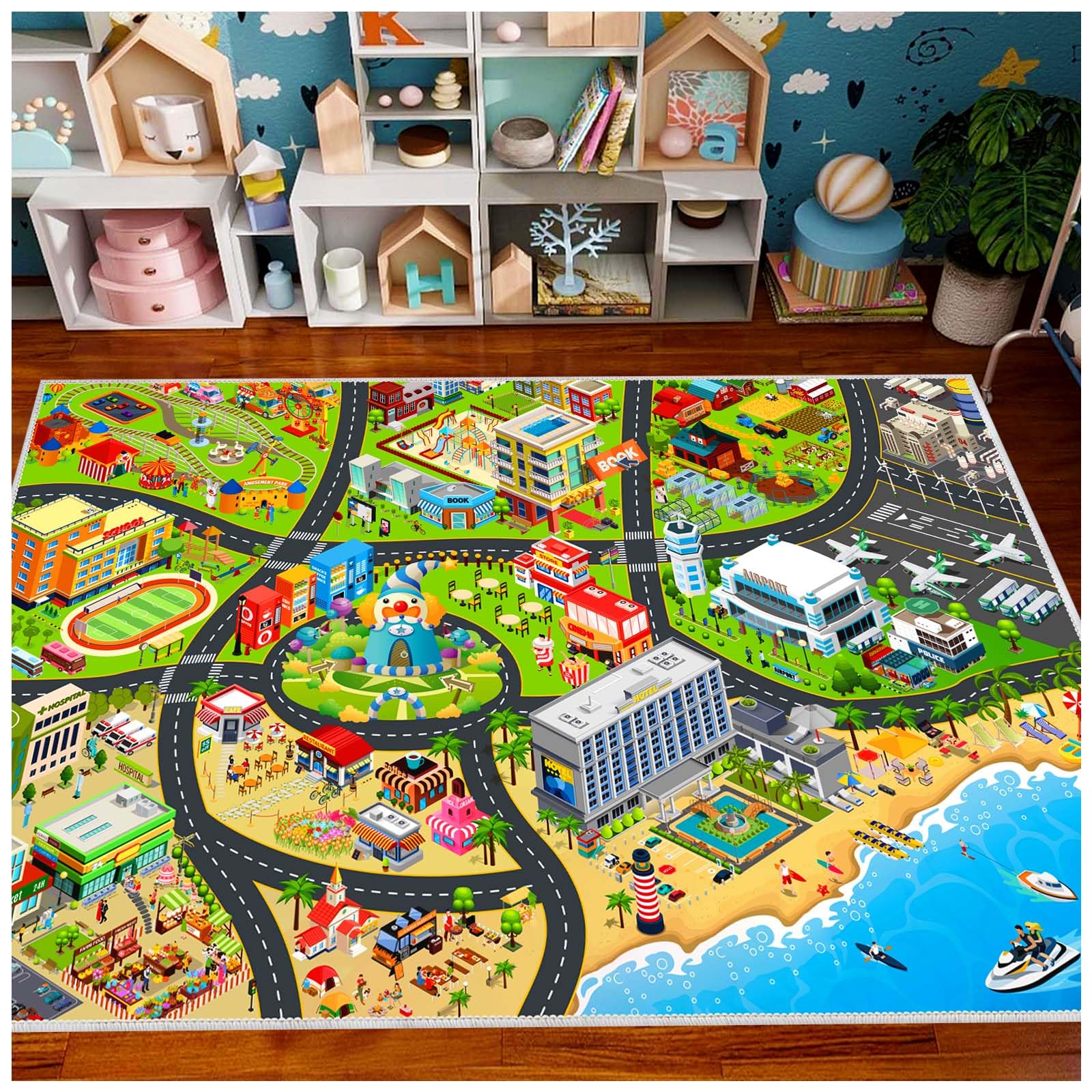 Car Racing Track Carpet Mat Rug Home Decoration Kids Play Area Rug Race Track Playmat Game Floor Mat Bedroom Living Room 40x60cm