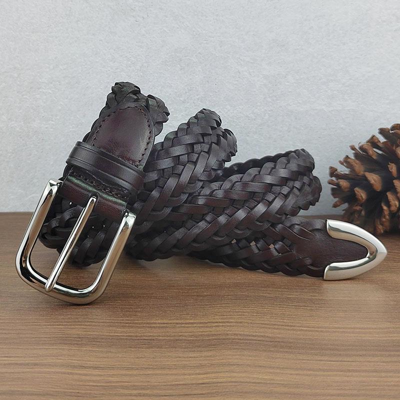 Handmade Leather Woven Belt Men'S Fashion Simple Business Woven Belt Cowhide Pin Buckle Neutral Waistband Tide