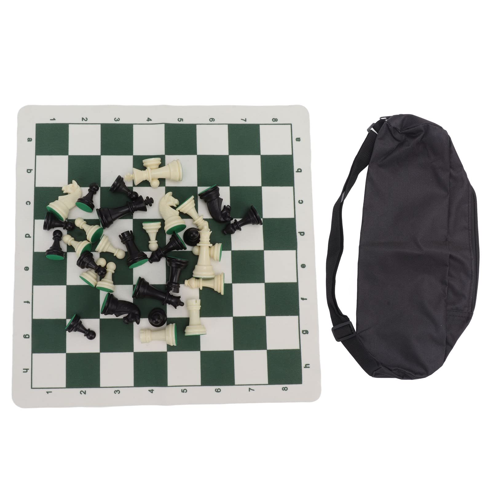 

Foldable International Chess 32 Chess Pieces in Black and White PU Imitation Leather Home Entertainment Educational Includes Storage Bag Set, Design,