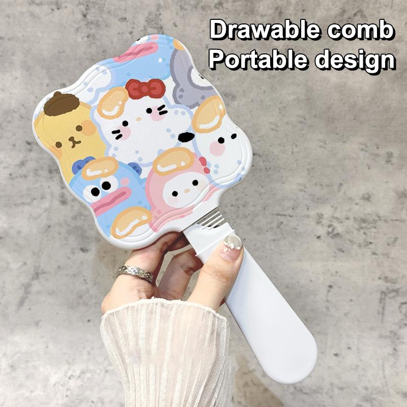Takoyaki Sanrio Extracted Makeup Mirror Hello Kitty My Melody Handheld Mirror Comb For Women Portable Girls Gift Massage Styling