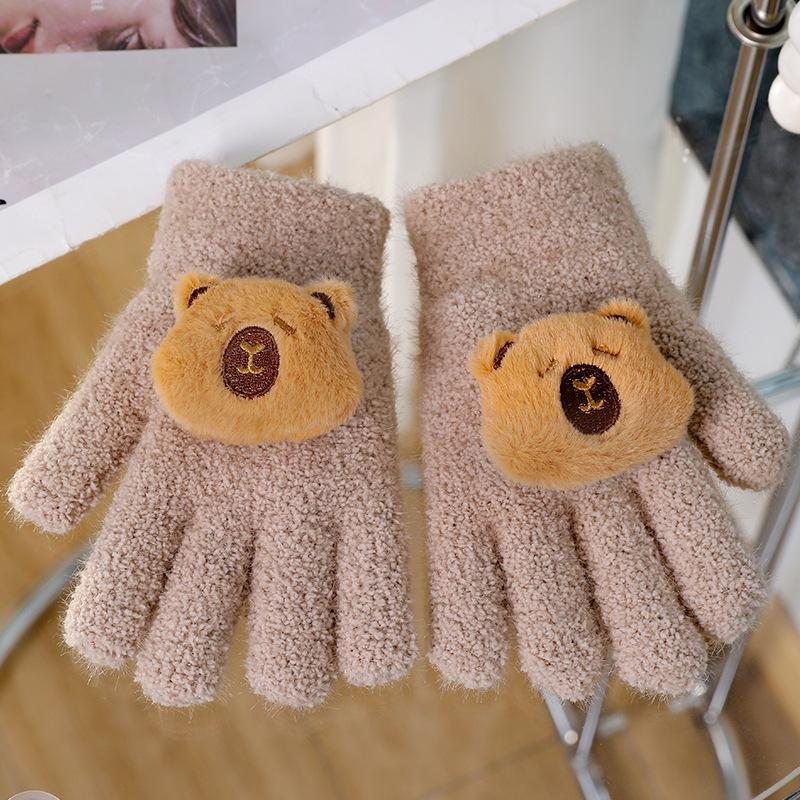 Warm Plush Five-Finger Winter Gloves for Boys and Girls (0-12 Years)