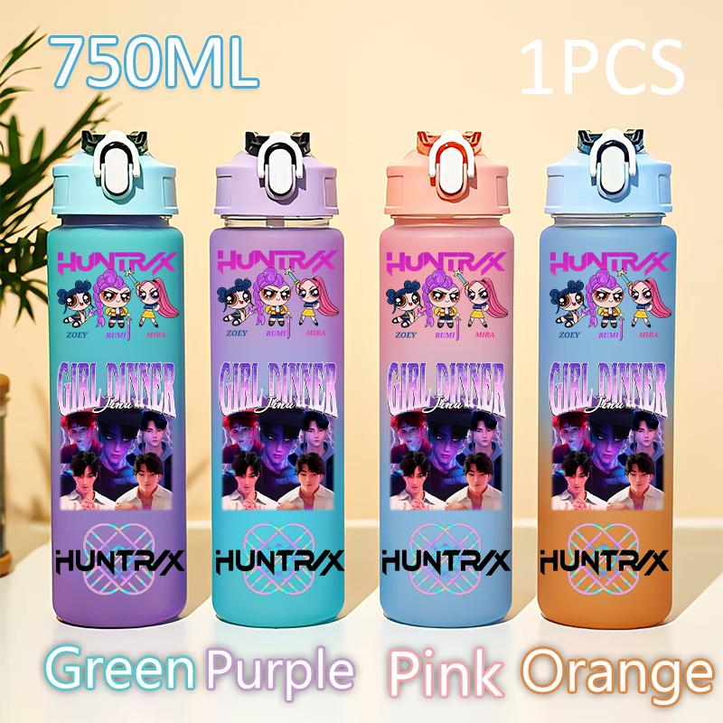 Kpop 750ML Dämonenjäger Wasserflasche K Pop Krieger Rumi Mira Zoey KPOP Trinkflasche Schule Huntrix Kürbis Plastik Wasserbecher