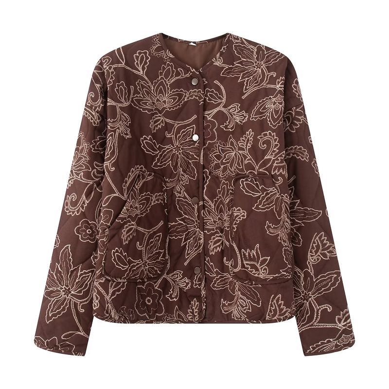 

Autumn New Arrival Fashion Wind Foreign Trade Women s Clothing Fashion Minimalist Quilting Embroider Coating Jacket Outwear 8458801 Dark brown XS