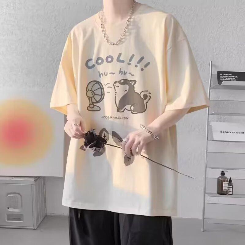 Camiseta de manga corta con cuello redondo y estampado de letras de moda para hombre para verano, top informal holgado