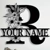 Personalized Family Name Sign, Custom Ornate Monogram Letter with First Last Name Split Letter Name Sign, Metal Wall Art Home Decor