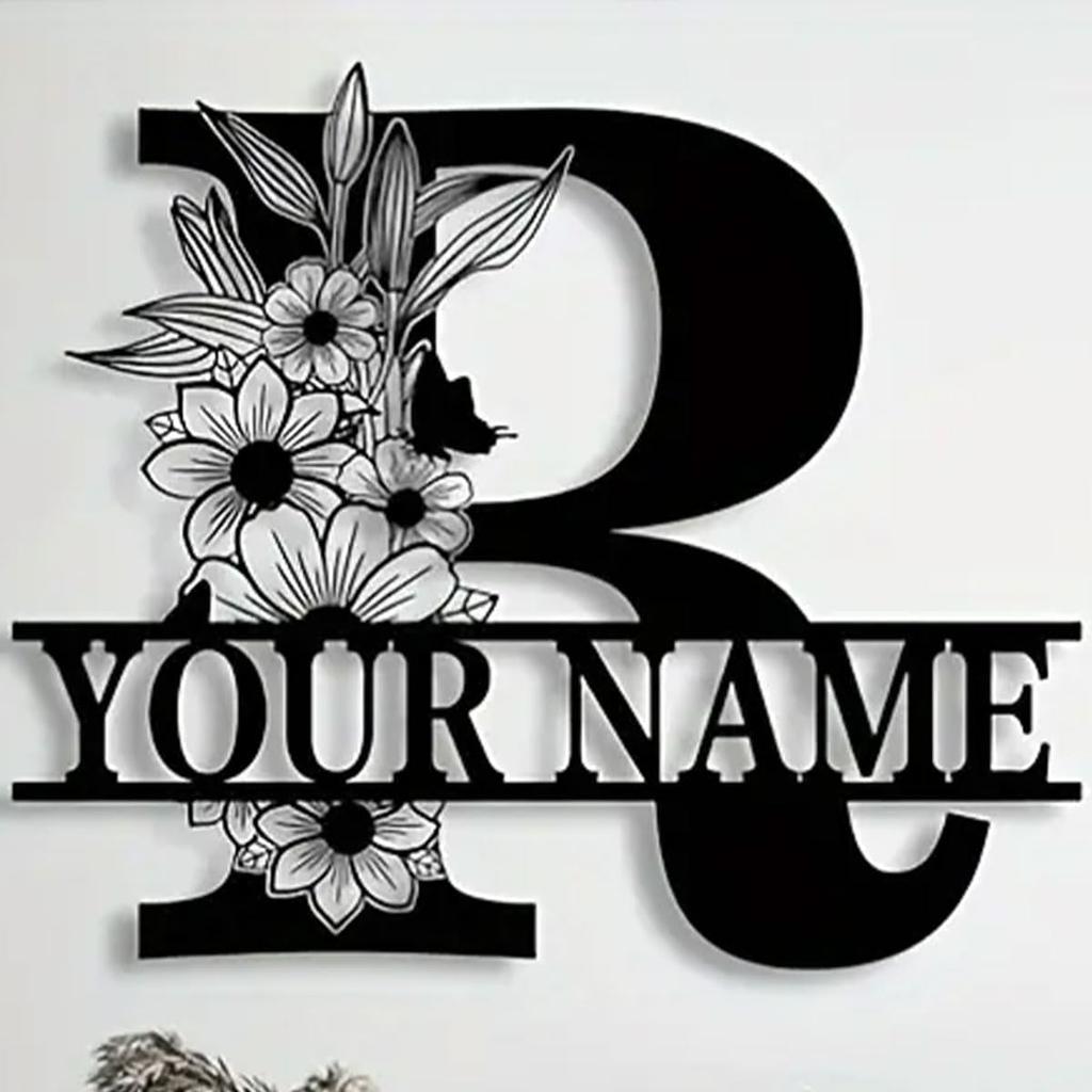 Personalized Family Name Sign, Custom Ornate Monogram Letter with First Last Name Split Letter Name Sign, Metal Wall Art Home Decor