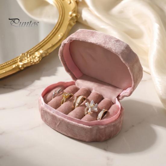 Wedding Souvenir Jewelry Box Velvet Mini Ring Box, Multi Slots Soft Inner Organizer, Portable Case for Travel Oval Shape Storage Proposal Engagement