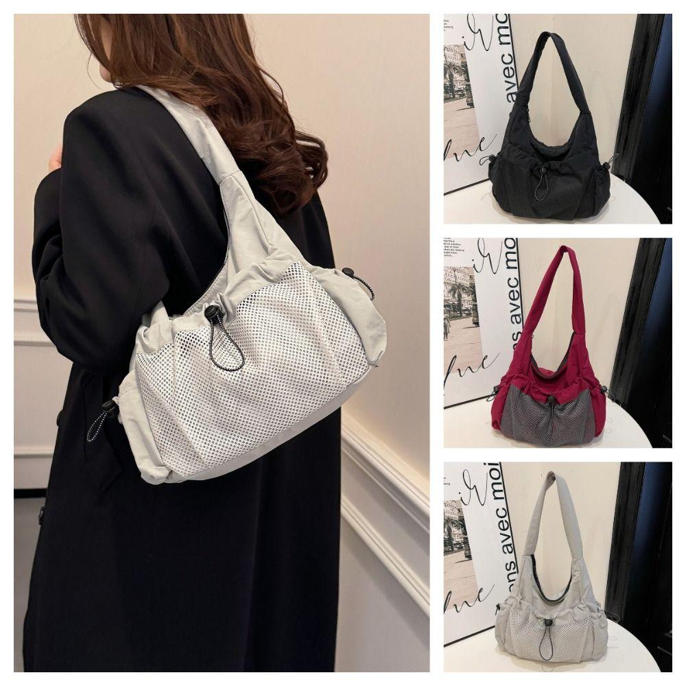 Casual Underarm Tote Bag Soft Half Moon Bags Simple Nylon Pleated Crossbody Bag Women
