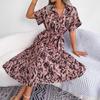 2025 Spring/Summer Casual Leopard Print Tie-Up Shirt Dress for Women