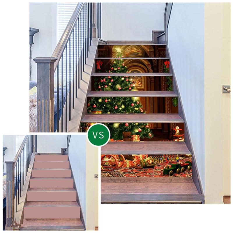 3D Weihnachtsbaum Treppenaufkleber Set Für Wohnzimmer Flur PVC Klebend Treppendekoration DIY Weihnachten Wasserdichter Stufenaufkleber