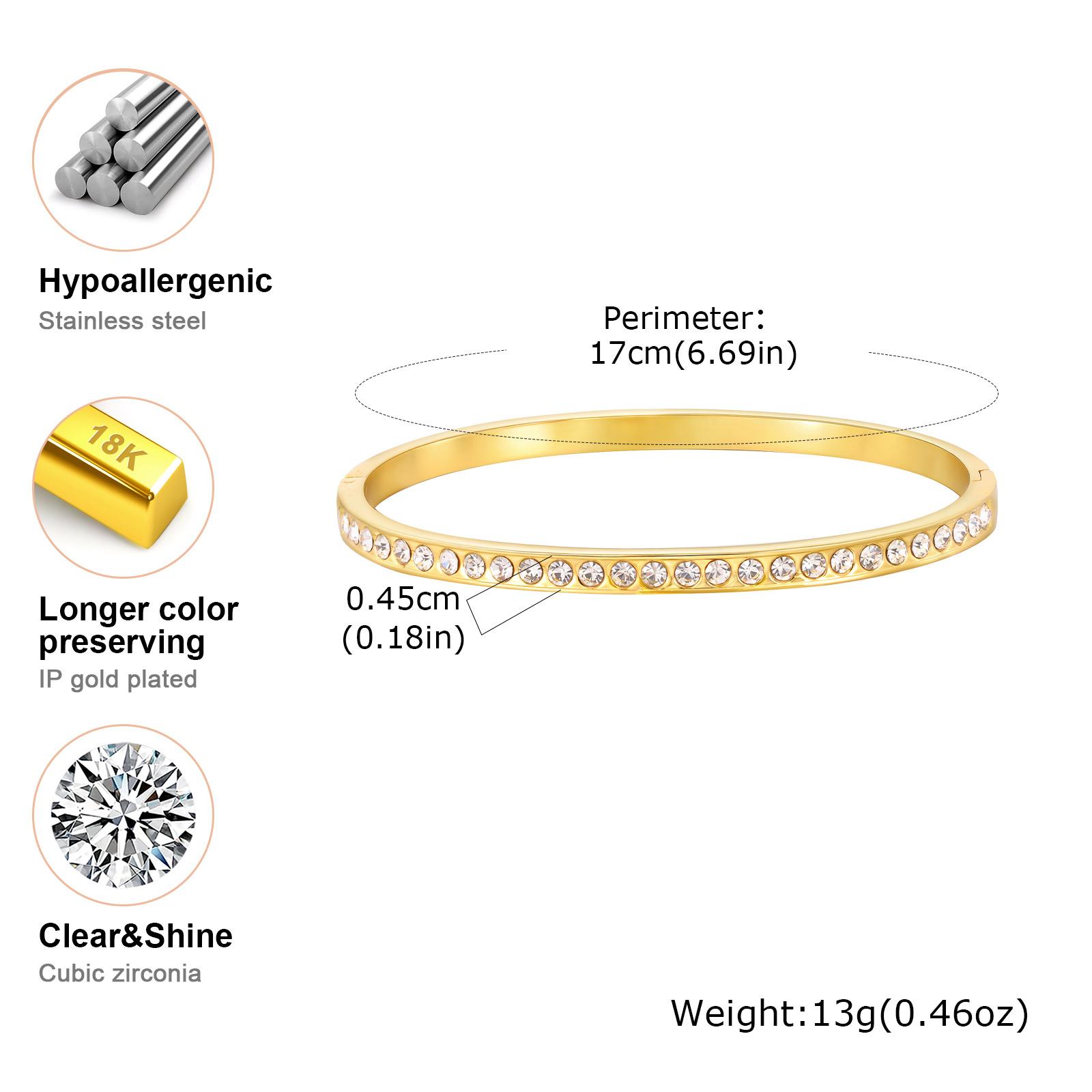 Luxury Cubic Zirconia Layered Bangle, Stackable Bracelet Women,,18k Gold Plated Stainless Steel, Hypoallergenic Non Tarnish
