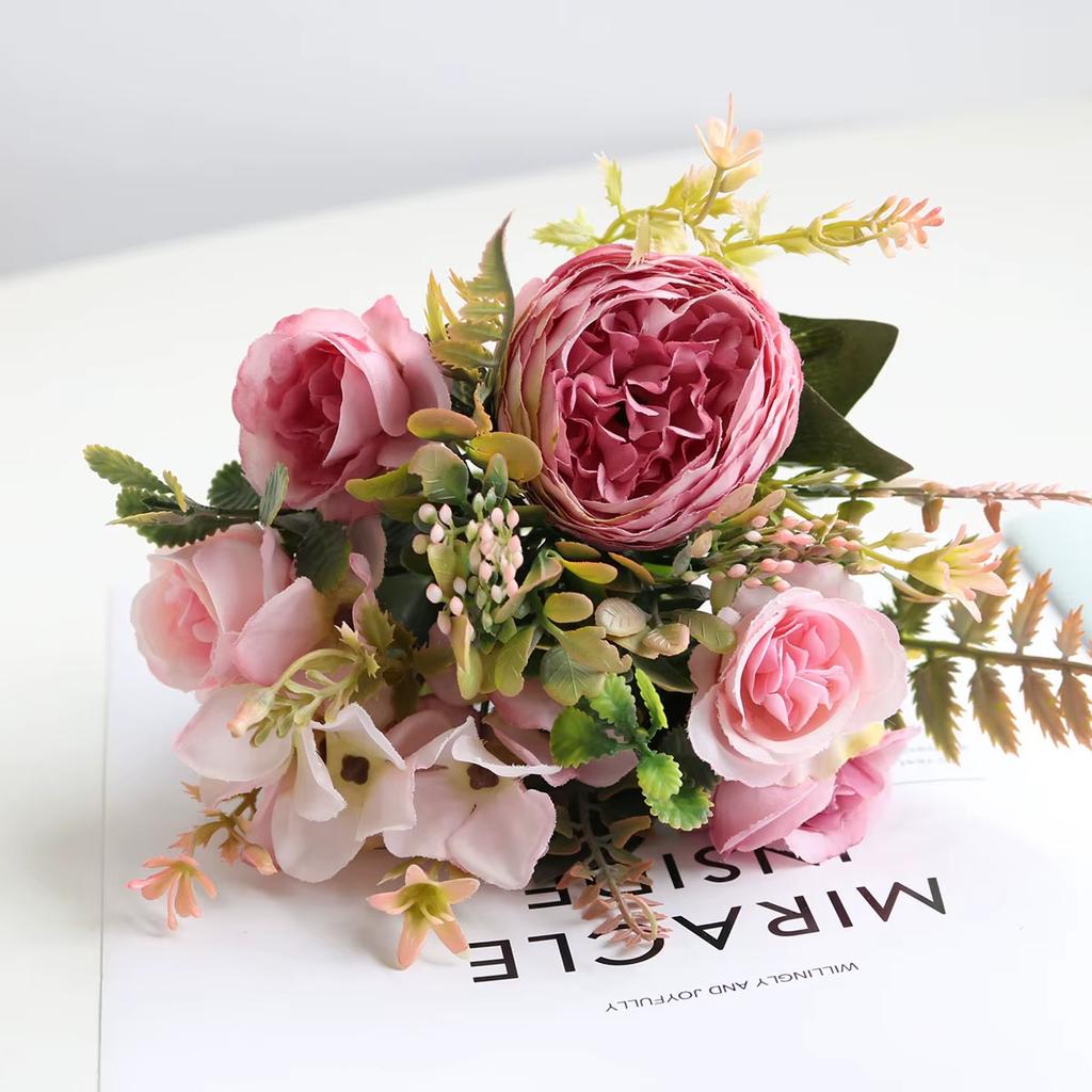 Peonies Rose Artificial Flowers Autumn Fake Peony Silk Hydrangea Flowers Bouquet Wedding Arrangements Floral for Home Decoration