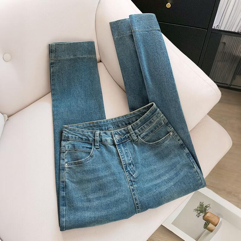 Sibaishi Women's High-Waist Straight-Leg Washed Jeans