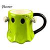 Halloween Party Mitgebsel Grüner Geist Keramik Wasserbecher mit Henkel, 3D Dekoration Tasse, Niedliches Schreibtischornament 490ml Fassungsvermögen, Kreatives Trinkgeschirr für den Schreibtisch